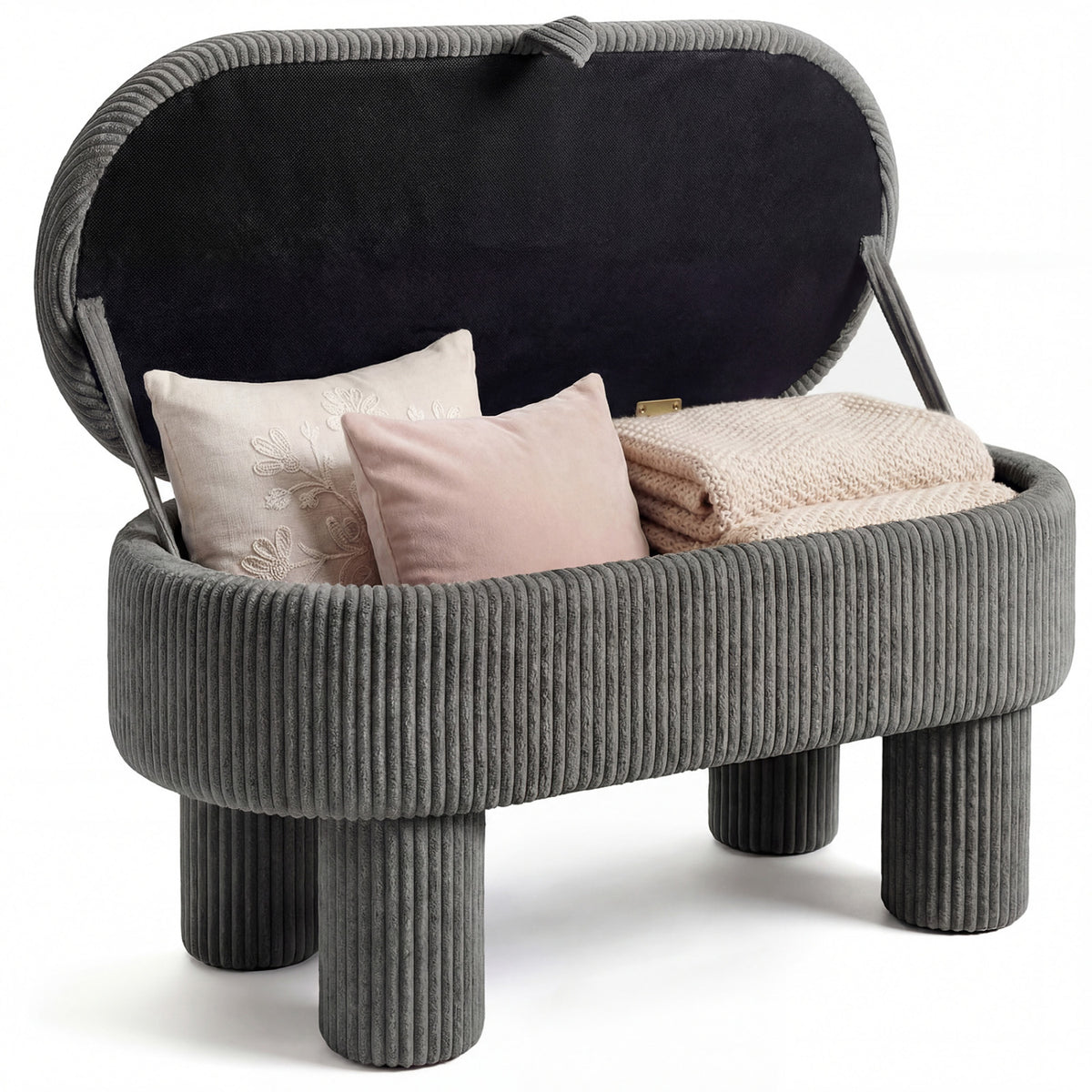 42 Inch Storage Ottoman Bench Corduroy Fabric Upholstered Foot Stool-Gray