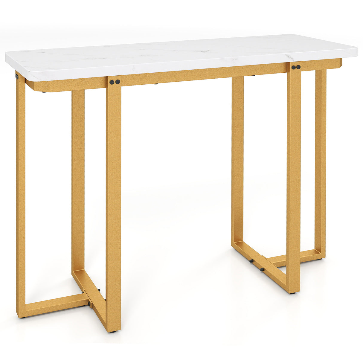 42 Inches Modern Faux Marble Entryway Table with Geometric Metal Frame-White
