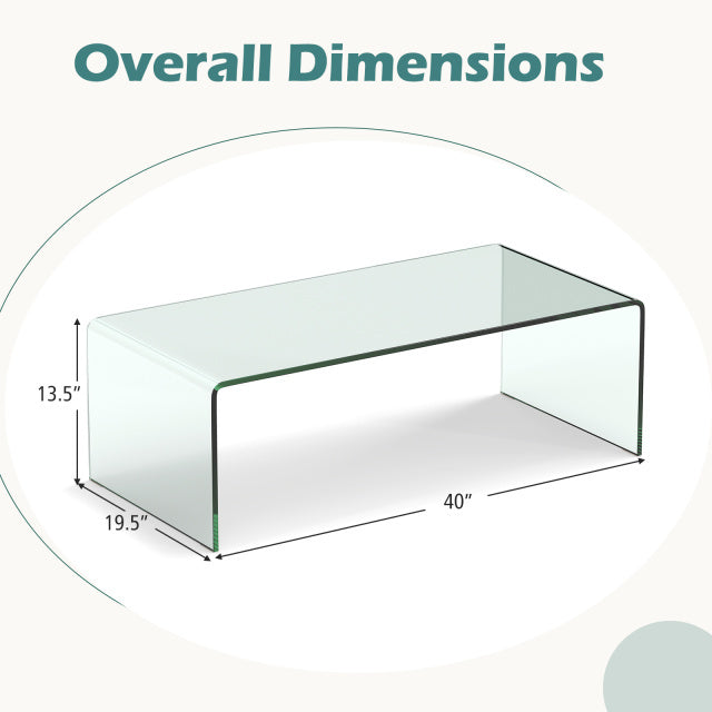 42 x 19.7 Inch Clear Tempered Glass Coffee Table with Rounded Edges-Transparent