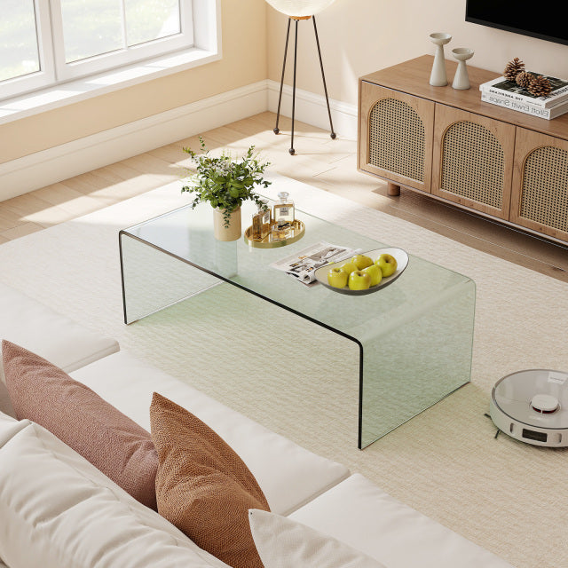 42 x 19.7 Inch Clear Tempered Glass Coffee Table with Rounded Edges-Transparent