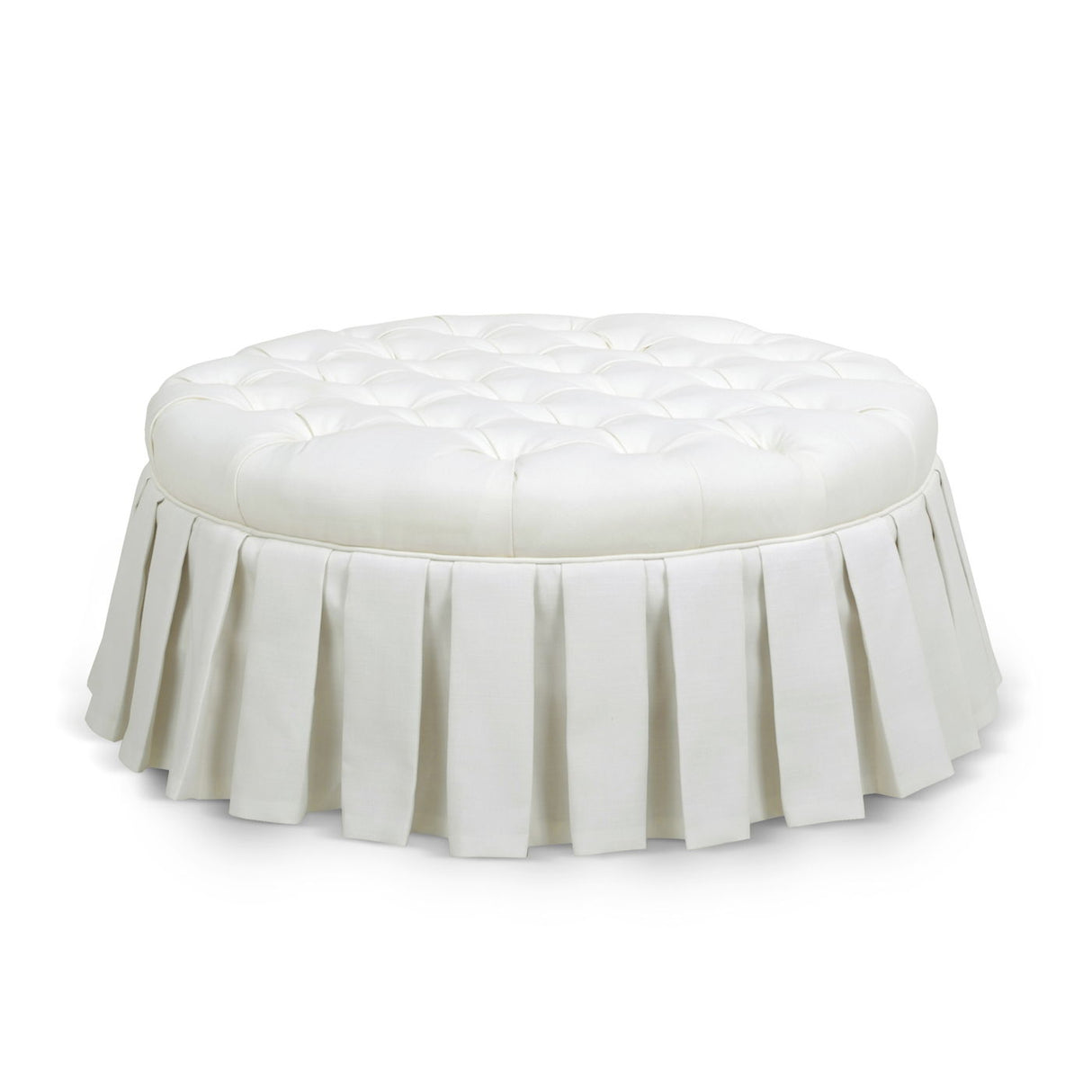 Couch.com Luciana Tufted Cocktail Ottoman With Skirt Antique White, Durable Design, Fabric Construction, White Finish by Couch.com