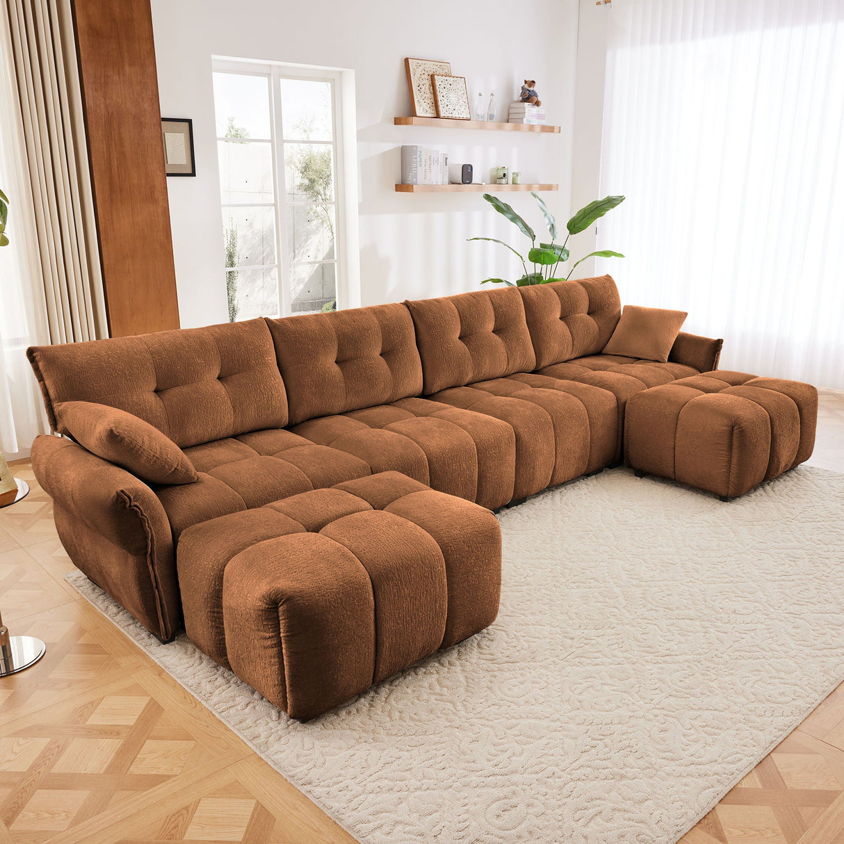 Elegant Sofa Set With Ottoman And Pillows, Textured Chenille, High Resilience Cushions by Couch.com