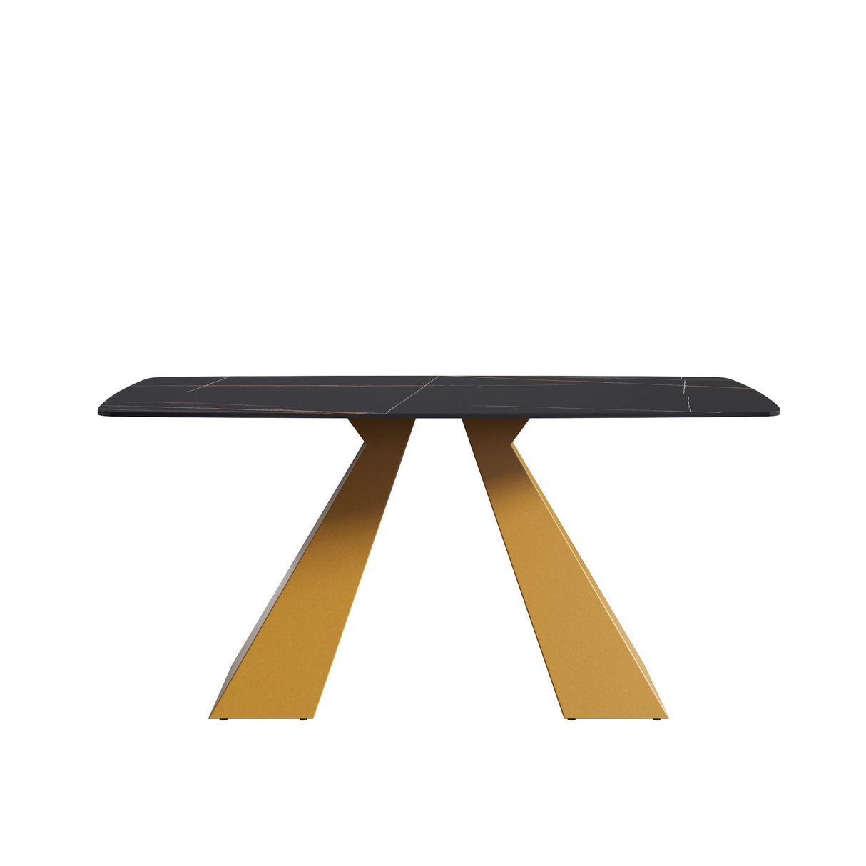 63" Artificial Stone Black Curved Golden Metal Leg Dining Table, 6 People - Black / Gold by Couch.com