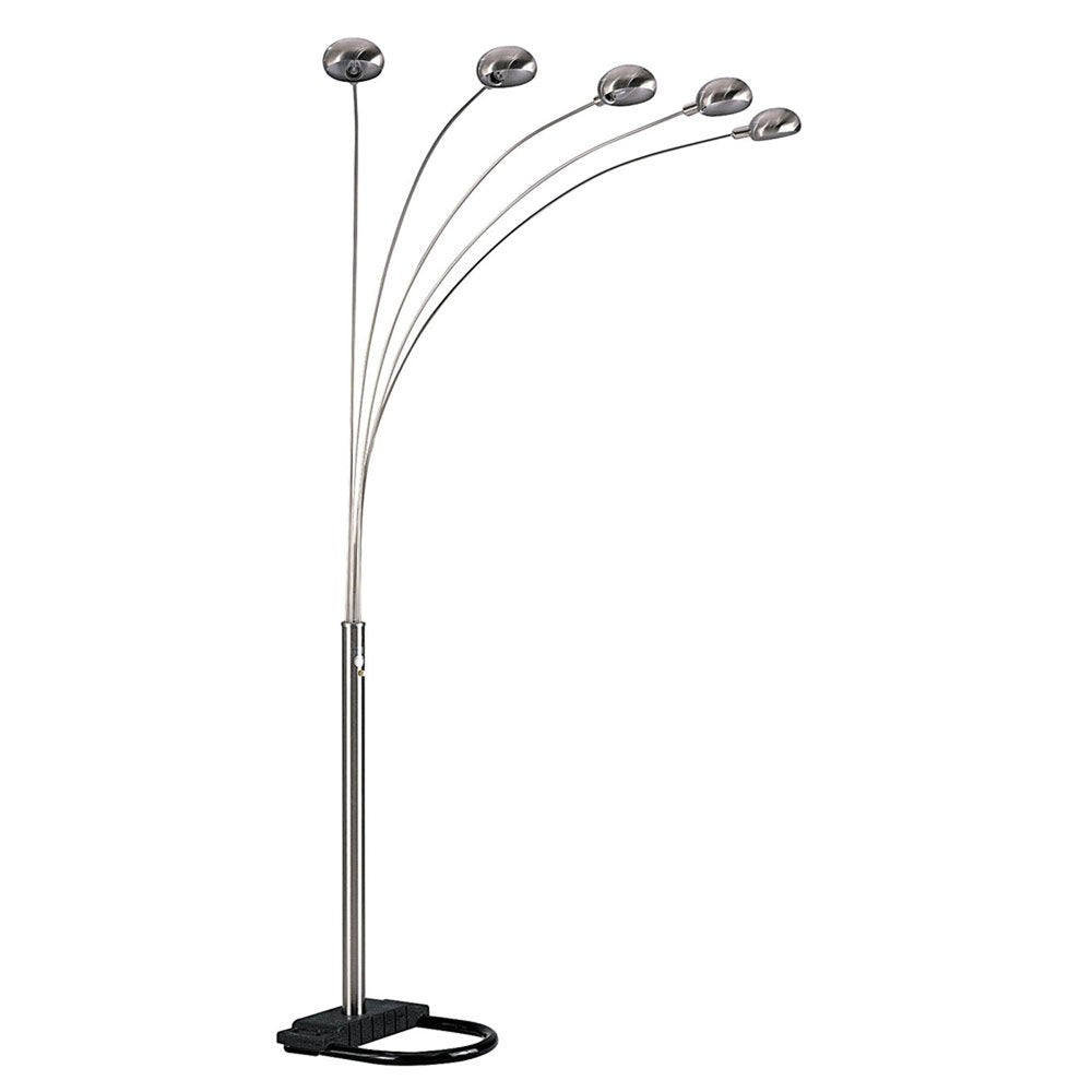 84" Gold Five Light Arc Floor Lamp With Brass Metal Dome Shade