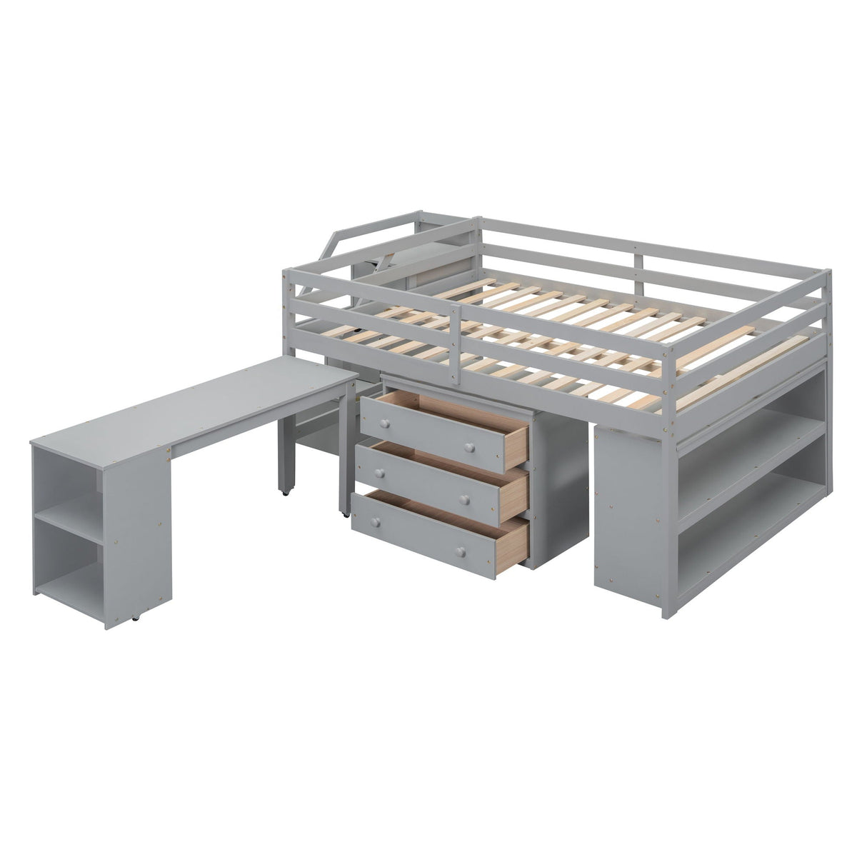 Loft Bed With Retractable Writing Desk And 3 Drawers With Storage Stairs And Shelves by Couch.com