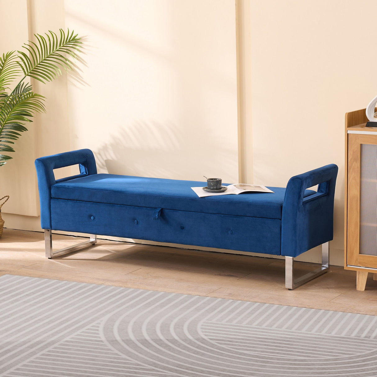 Wide Storage Soft Ottoman Bench With Armrests by Couch.com