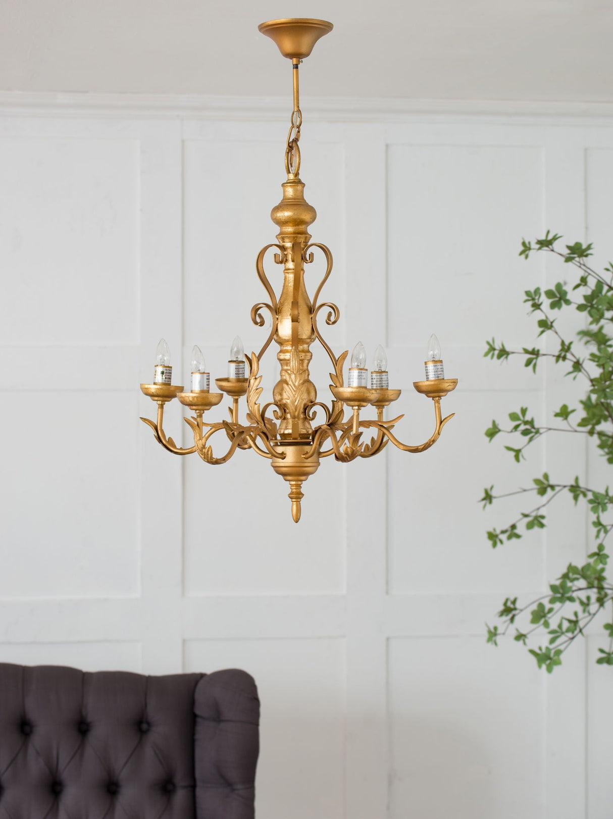 6 Light Chandelier, Hanging Light Fixture With Adjustable Chain For Kitchen Dining Room Foyer Entryway, Bulb Not Included - Gold by Couch.com