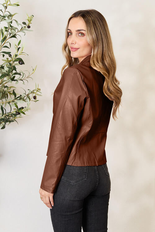 Women Classic Neck Zip-Up Jacket For Everyday Wear Elegant Girls Jacket