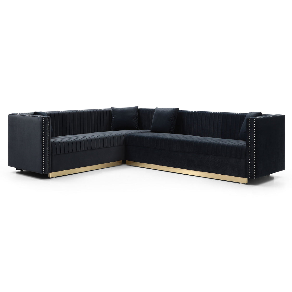 Contemporary Vertical Channel Tufted Velvet Sectional Sofa For Living Room With 4 Pillows by Couch.com