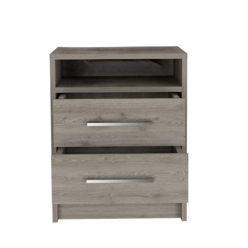 20" Light Gray Wood Two Drawer Nightstand