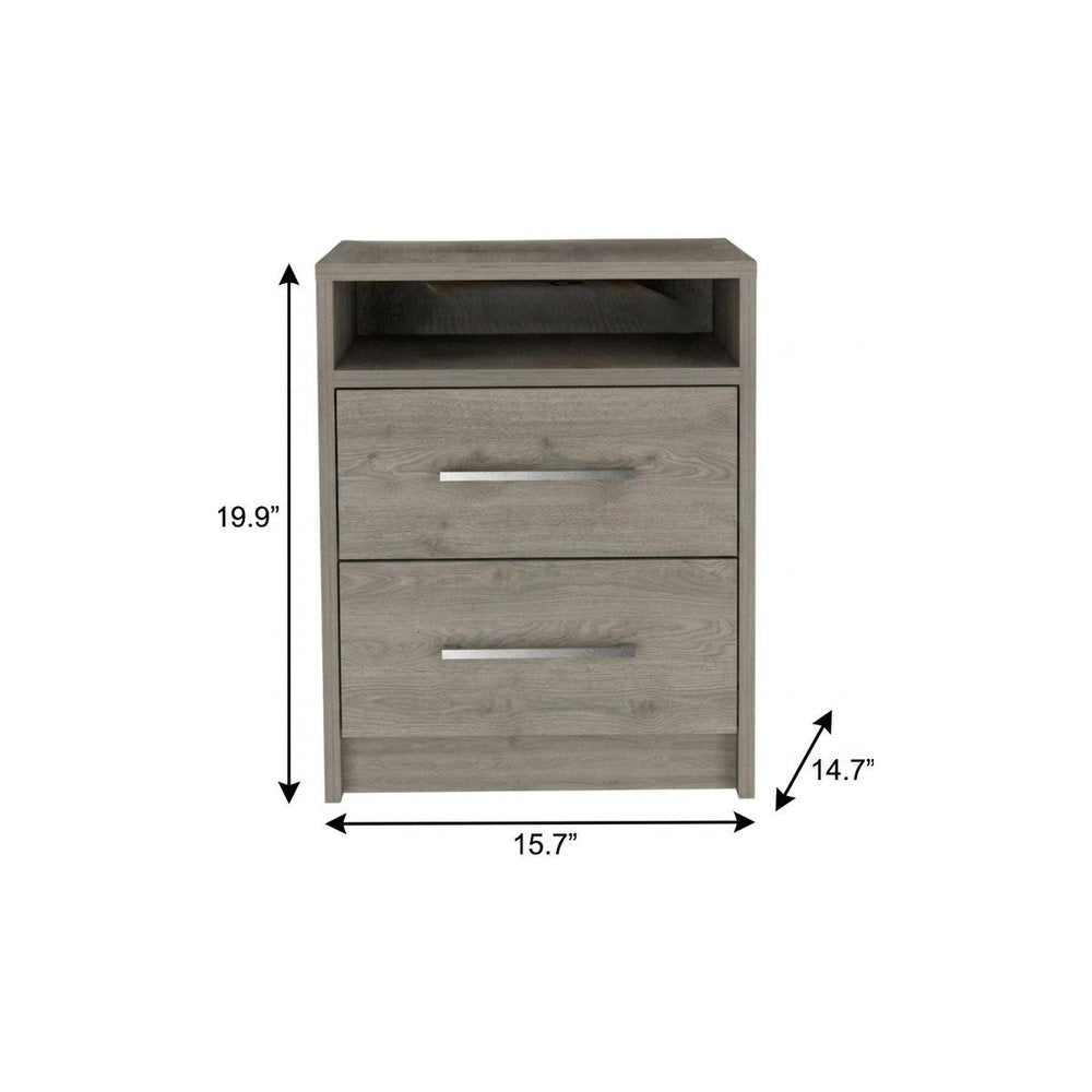 20" Light Gray Wood Two Drawer Nightstand