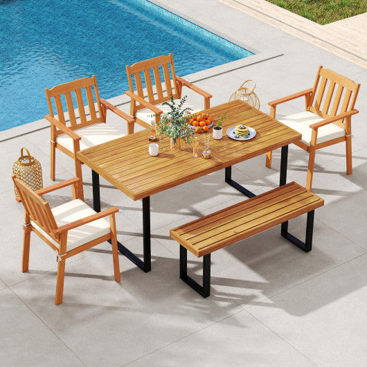 Acacia Wood Outdoor Bench 48 Inch Long Patio Dining Bench-Set of 2