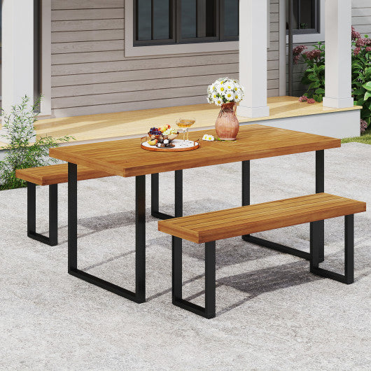 Acacia Wood Outdoor Bench 48 Inch Long Patio Dining Bench-Set of 2