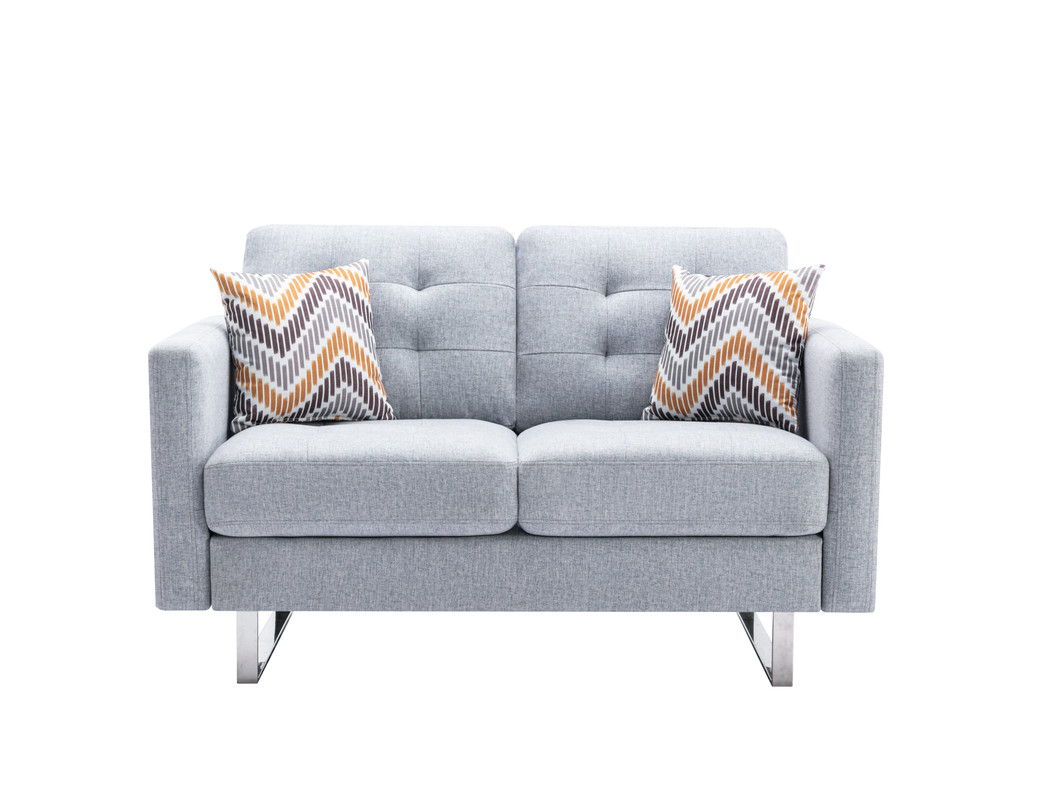 Victoria - Linen Fabric Loveseat With Metal Legs, Side Pockets, And Pillows by Couch.com