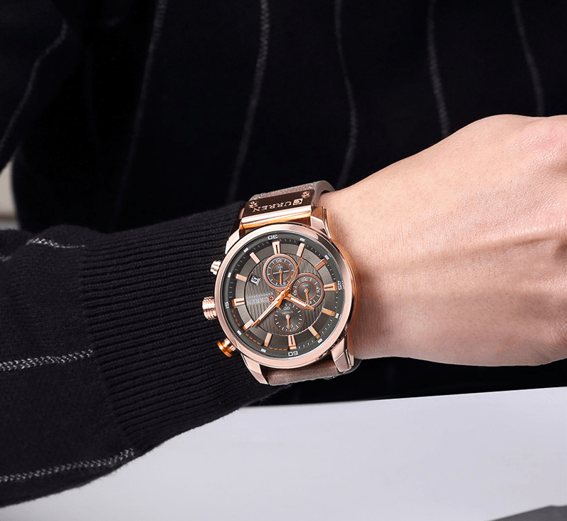 Men's Waterproof Elegant Sport Watch With Chronometers Day View, Leather Belts And Hardlex Scratch Resistant Glass Perfect Gift For Him