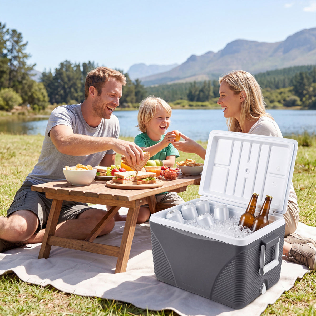 43.3 Quart Portable Hard Coolerwith Handles and 4 Cup Holders-Black