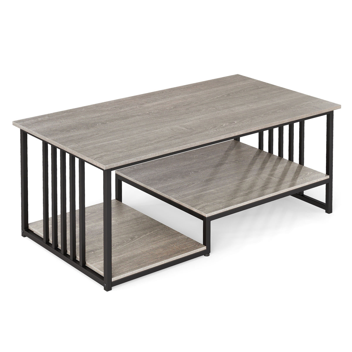 43.5" Coffee Table 2-Tier with Open Storage Shelf-Oak