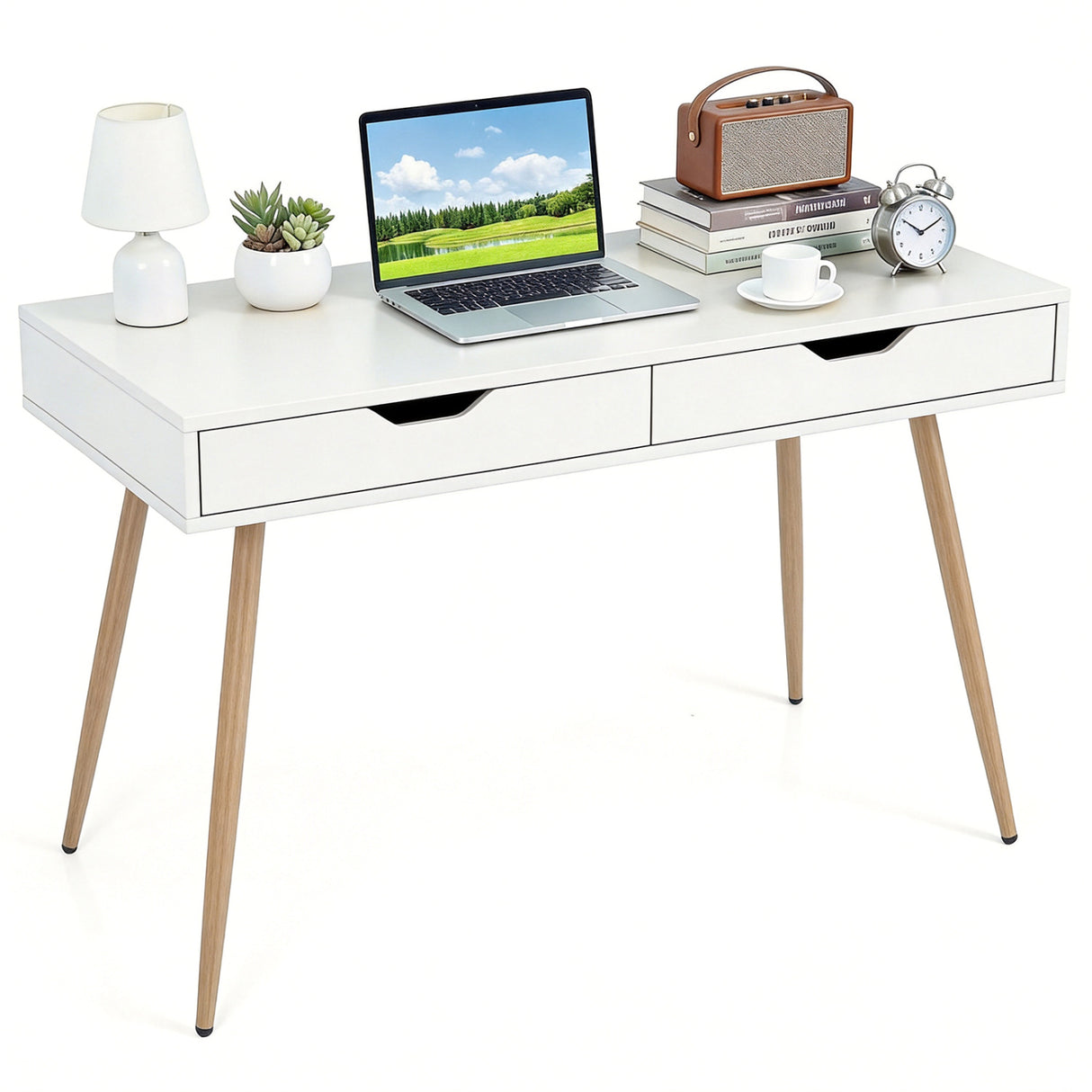 43.5 Inch Computer Desk with 2 Drawers for Small Spaces-White