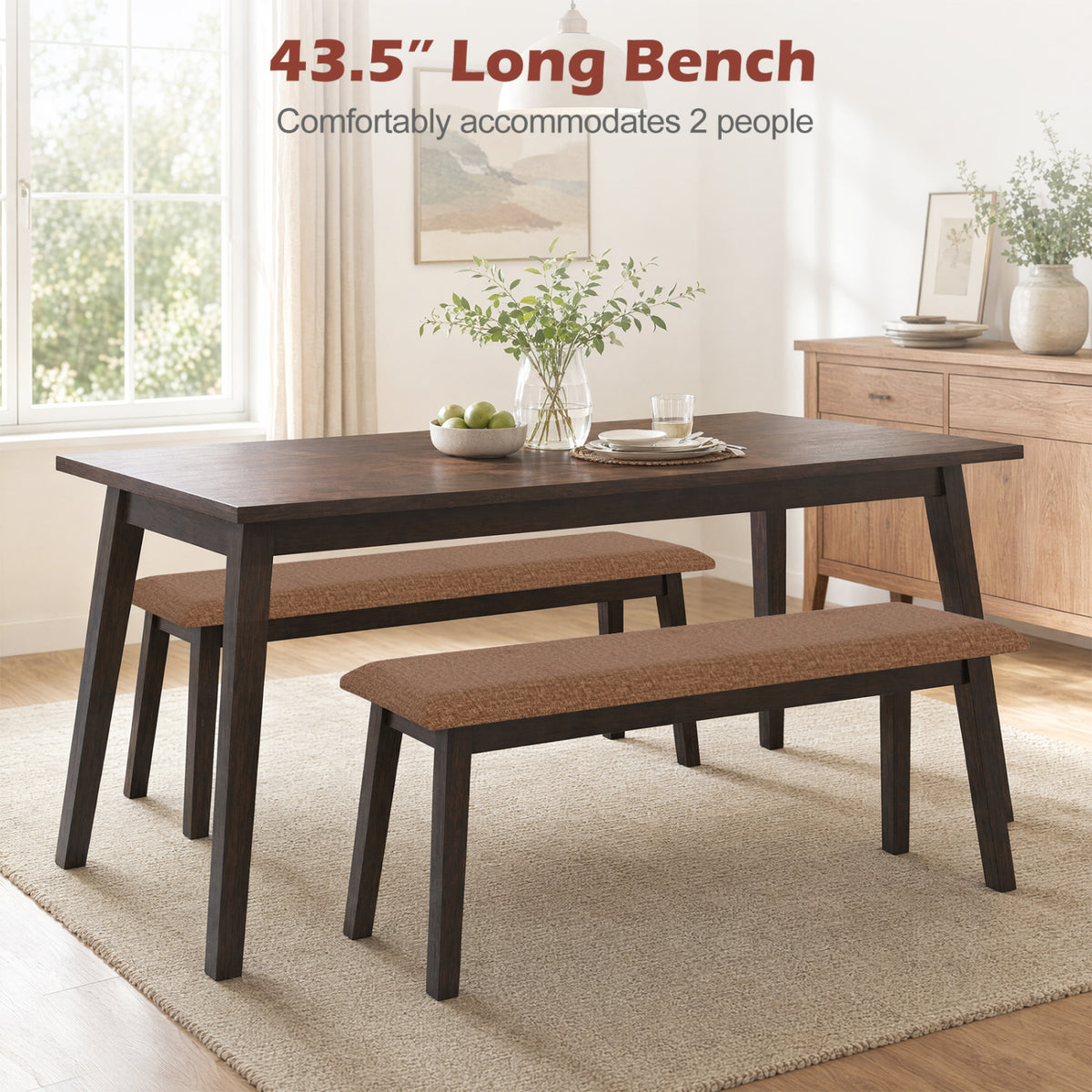 43.5 Inch Upholstered Entryway Bench with Rubber Wood Frame-Brown