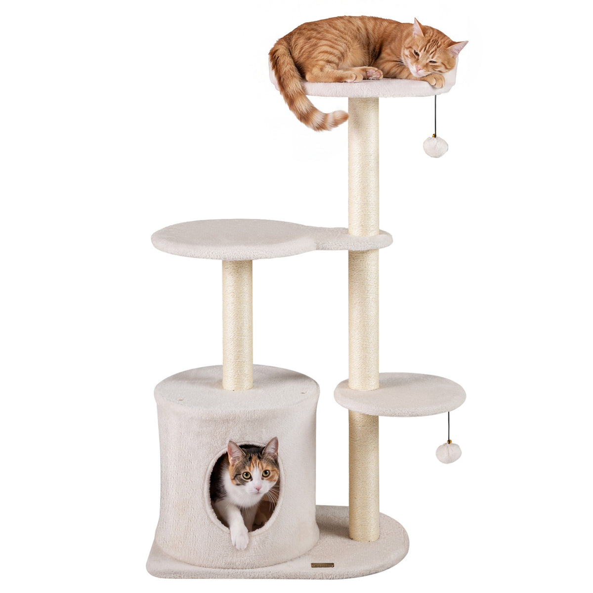 43" Cat Tree for Indoor Cats with Comfy Plush Perches and Sisal Scratching Posts-Beige