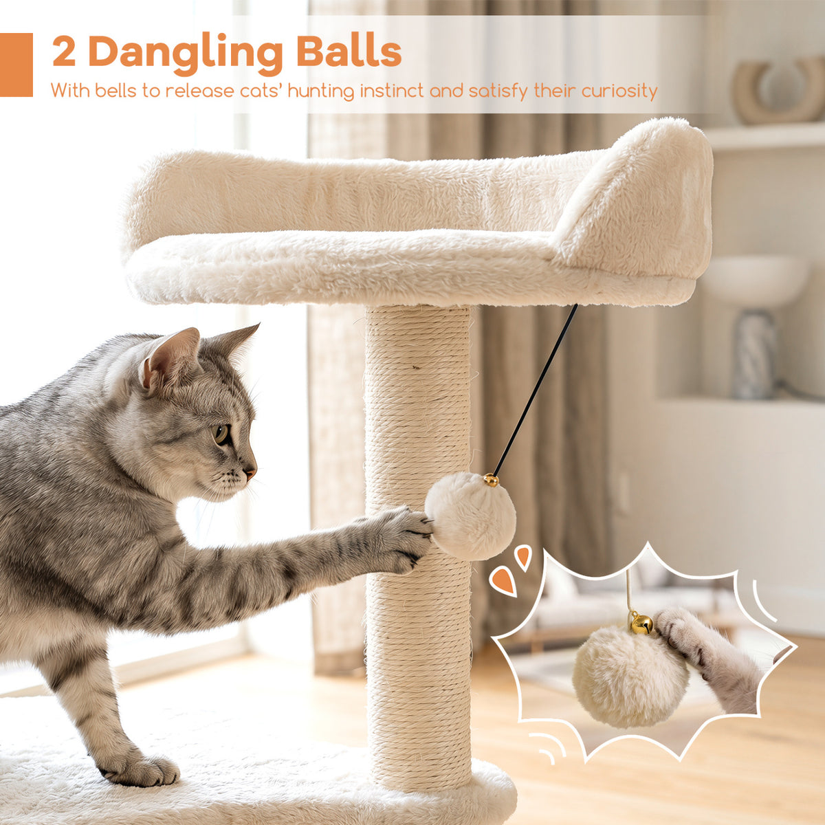 43" Cat Tree for Indoor Cats with Comfy Plush Perches and Sisal Scratching Posts-Beige