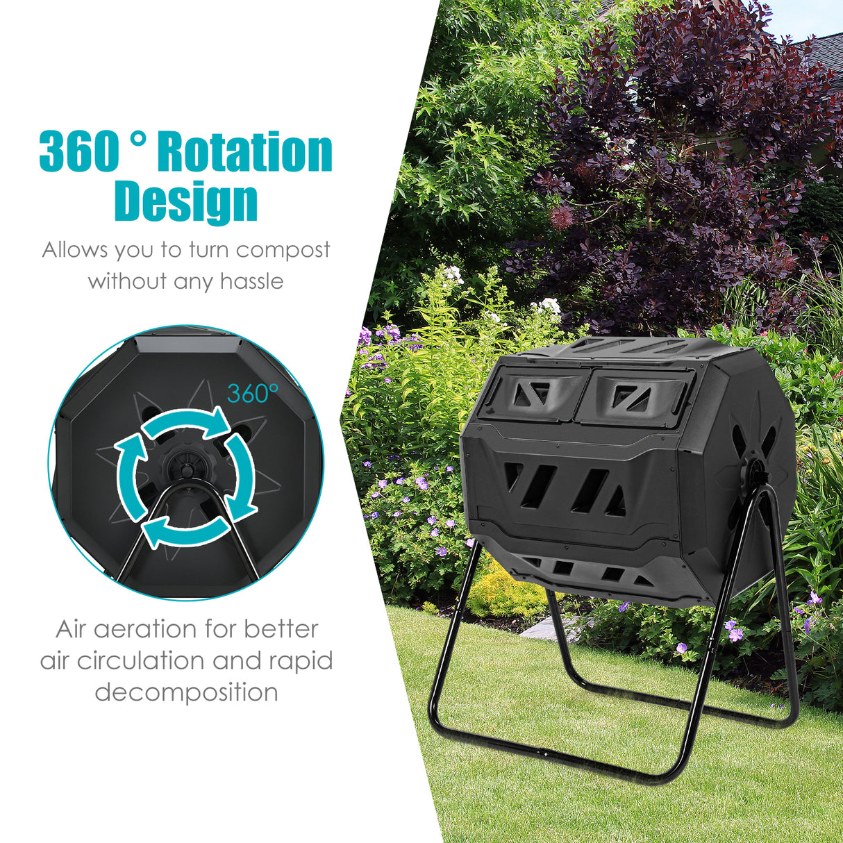43 Gallon Composting Tumbler Compost Bin with Dual Rotating Chamber