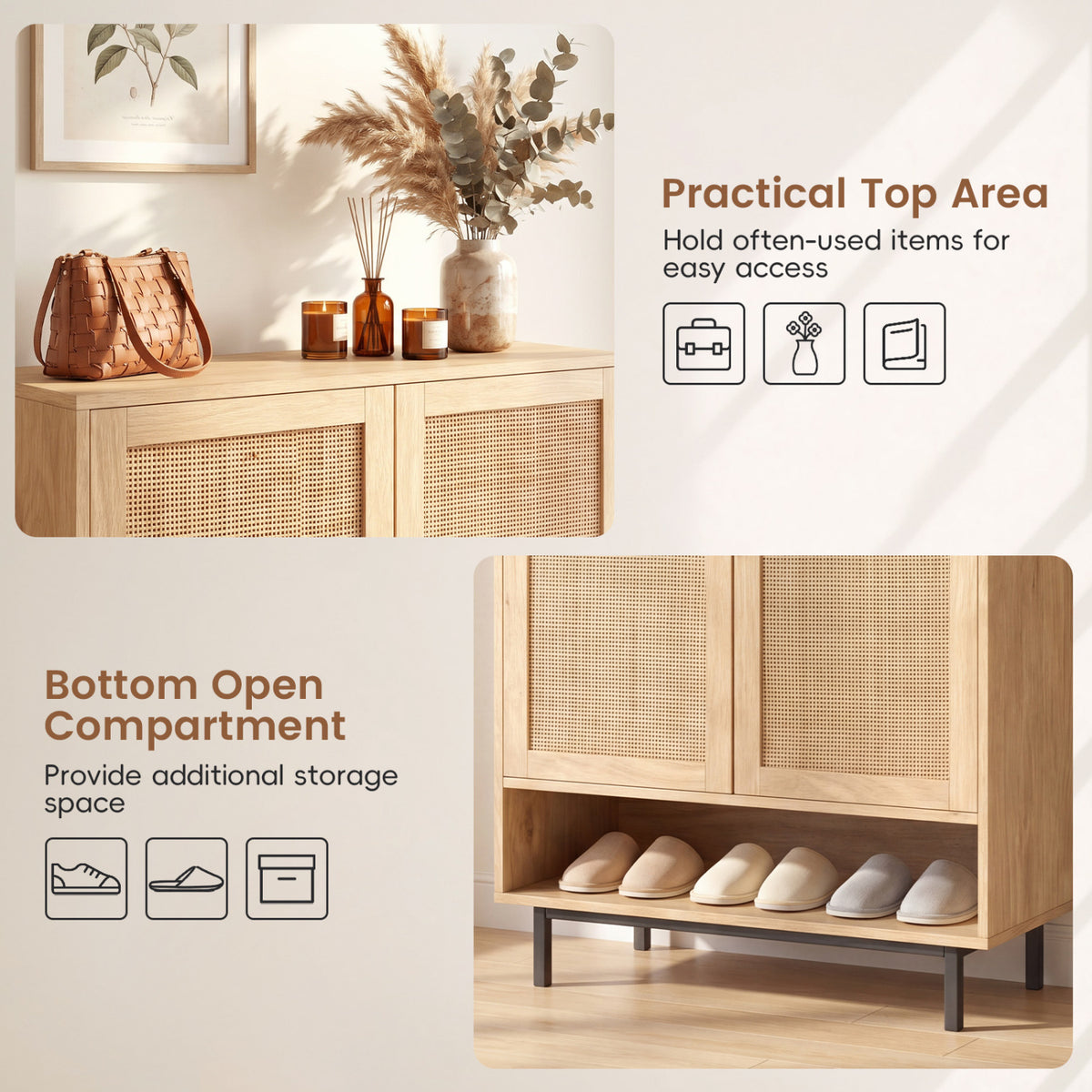 43 Inch 6-Tier Tall Shoe Cabinet with Double Doors-Natural