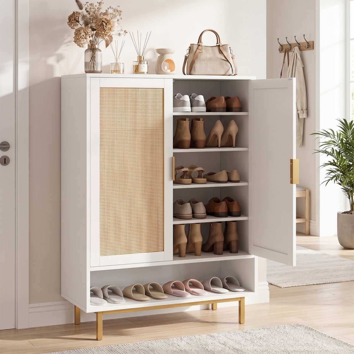 43 Inch 6-Tier Tall Shoe Cabinet with Double Doors-White