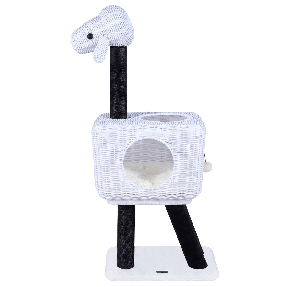 43-Inch Lamb-Shaped Cat Tower with 2-Door Rattan Condo for Indoor Kittens-White