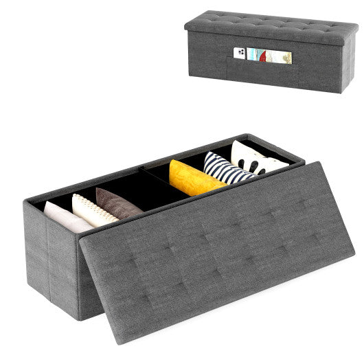 43 Inches Folding Storage Ottoman Bench Linen End of Bed Bench with Padded Seat-Dark Gray