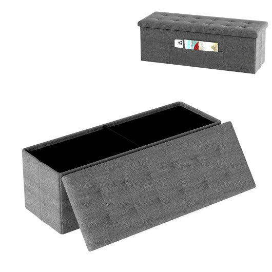 43 Inches Folding Storage Ottoman Bench Linen End of Bed Bench with Padded Seat-Dark Gray