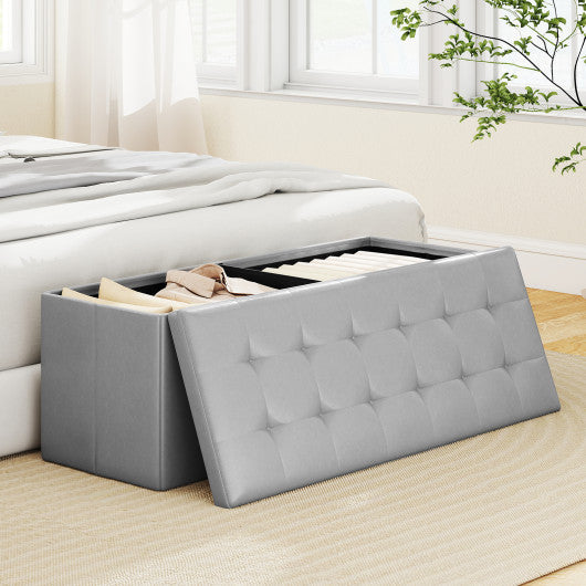 43 Inches Folding Storage Ottoman Bench Foot Rest Stool End of Bed Bench-Gray