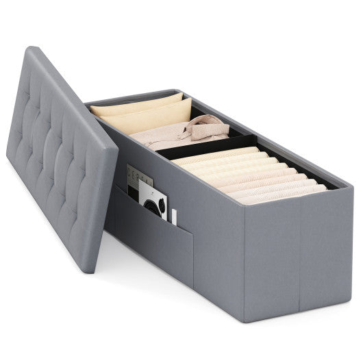 43 Inches Folding Storage Ottoman Bench Foot Rest Stool End of Bed Bench-Gray