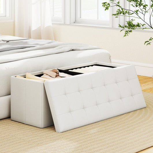 43 Inches Folding Storage Ottoman Bench Foot Rest Stool End of Bed Bench-White