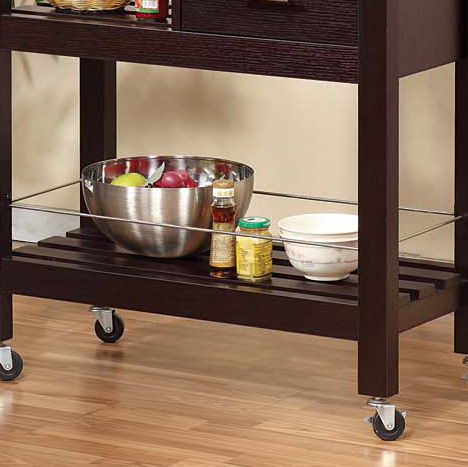 Kitchen Cart Red Cocoa Faux Marble Chunky Thick Top Two Drawers Locking Rubber Wheel Castors Slat Vented Shelves Towel Bar - Espresso by Couch.com