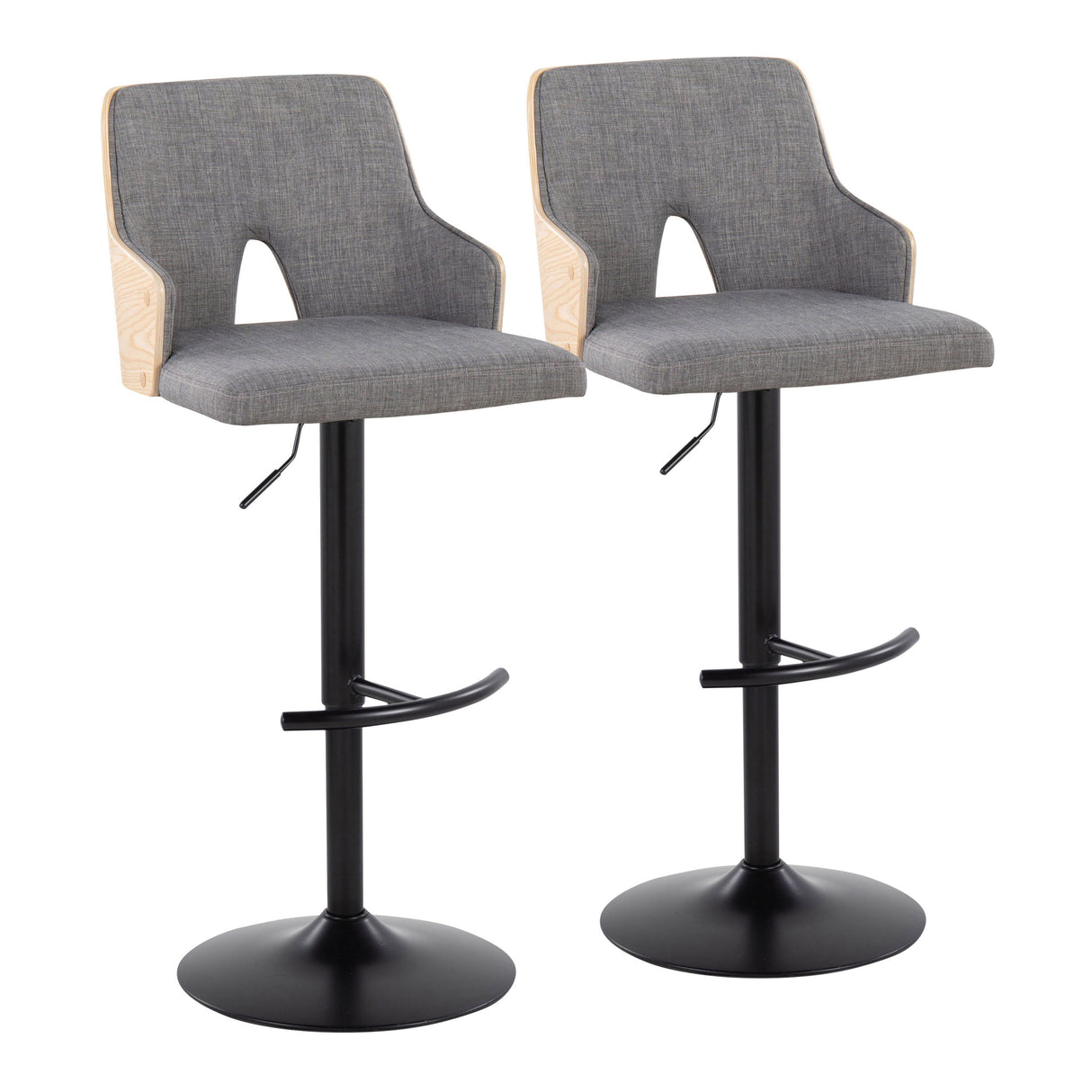 Stella - Contemporary Adjustable Barstool Stool With Swivel And Rounded T Footrest (Set of 2) by Couch.com