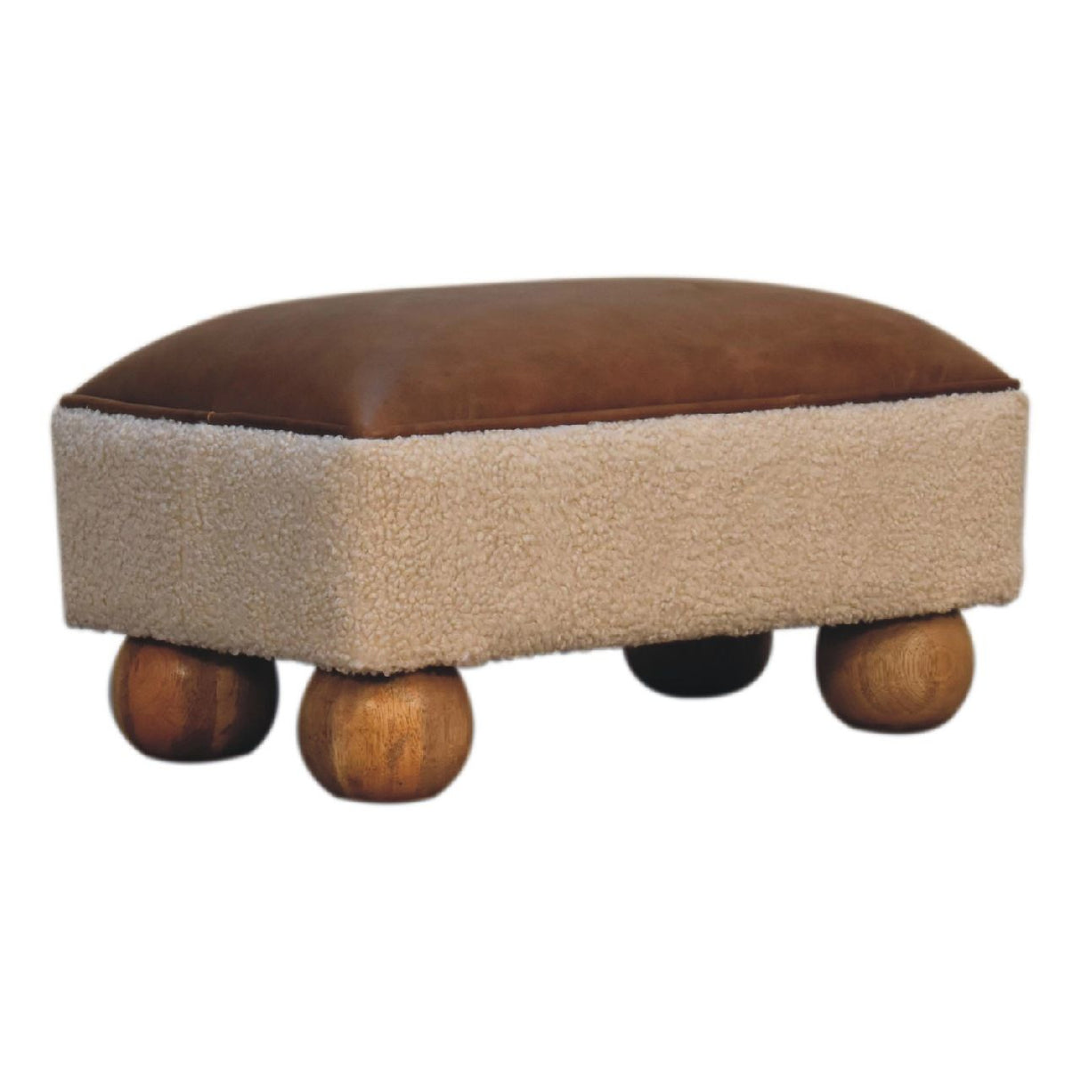 Couch.com Vintage Leather Boucle Ball Footstool Brown, Fabric Construction, Dark Brown Finish by Couch.com