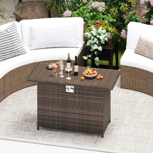 44.5 Inch Propane Fire Pit Table Rattan Gas 2-in-1 with Stainless Steel Burner-Brown