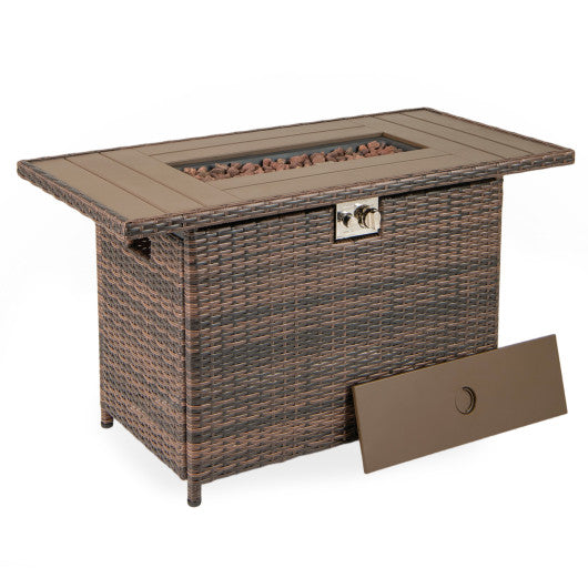 44.5 Inch Propane Fire Pit Table Rattan Gas 2-in-1 with Stainless Steel Burner-Brown
