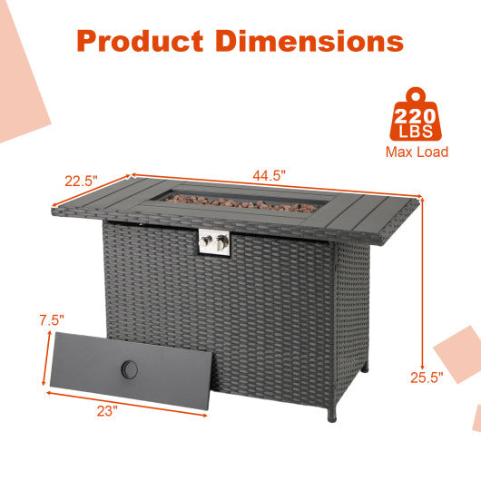 44.5 Inch Propane Fire Pit Table Rattan Gas 2-in-1 with Stainless Steel Burner-Black