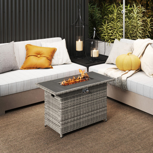 44.5 Inch Propane Fire Pit Table Rattan Gas 2-in-1 with Stainless Steel Burner-Gray