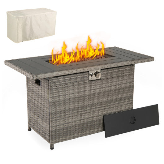 44.5 Inch Propane Fire Pit Table Rattan Gas 2-in-1 with Stainless Steel Burner-Gray