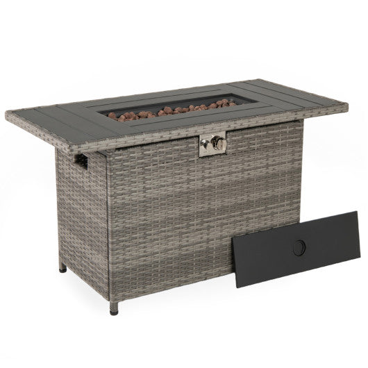 44.5 Inch Propane Fire Pit Table Rattan Gas 2-in-1 with Stainless Steel Burner-Gray