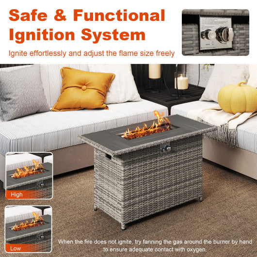 44.5 Inch Propane Fire Pit Table Rattan Gas 2-in-1 with Stainless Steel Burner-Gray