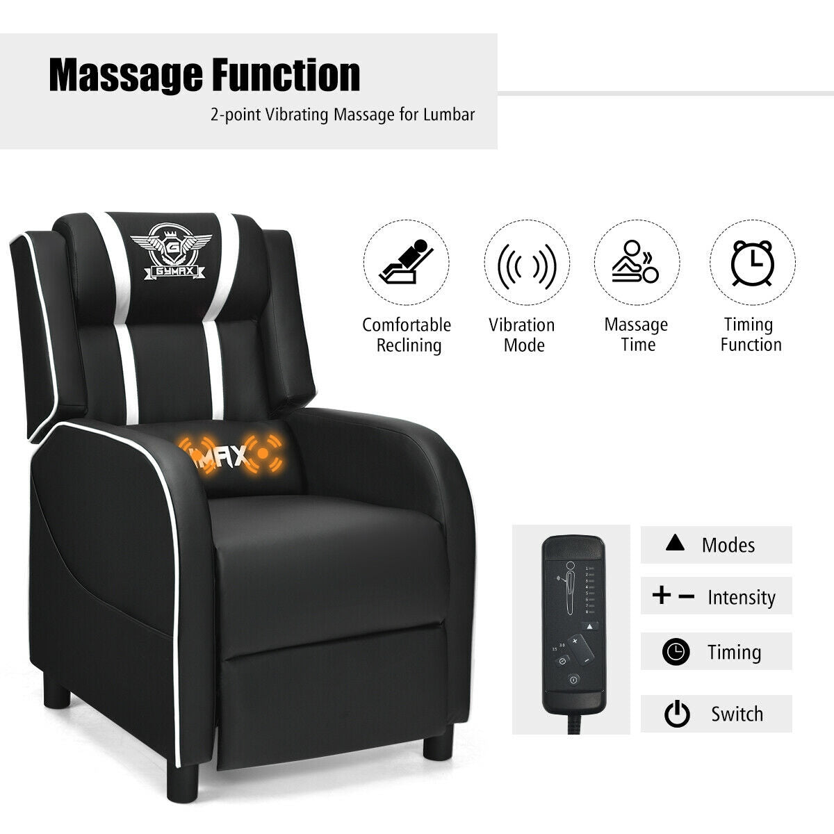 Massage Racing Gaming Single Recliner Chair-Red