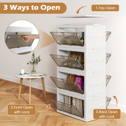 44 Gal 4-Pack Stackable Plastic Storage Bins with Lid for Bedroom Living Room-White