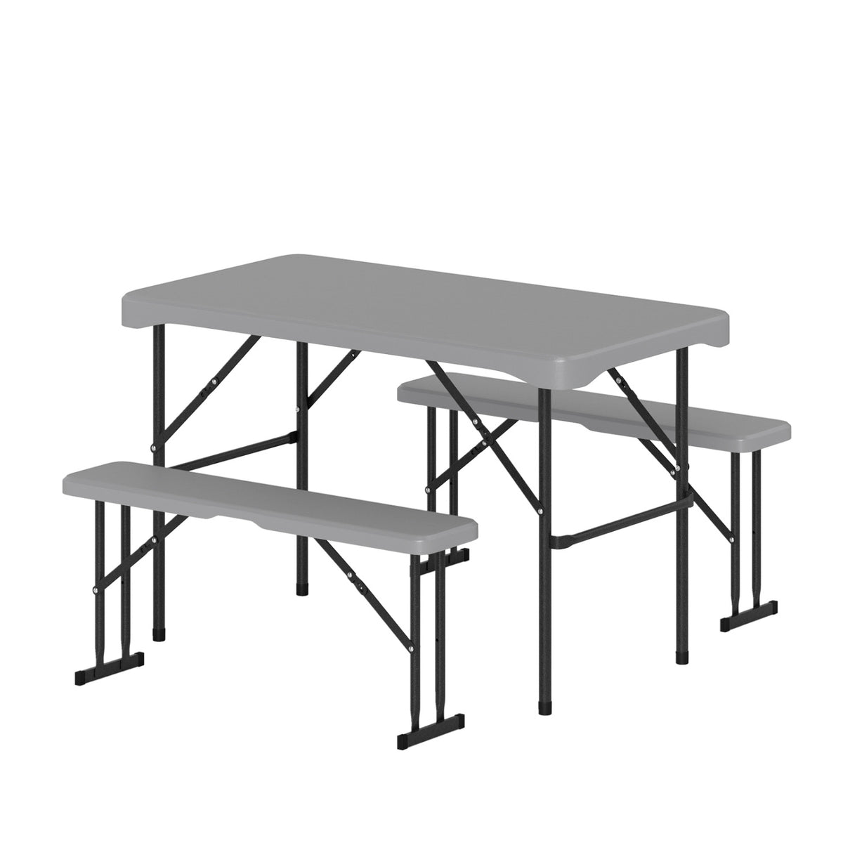 44" HDPE Folding Picnic Table Set with 2 Benches-Gray