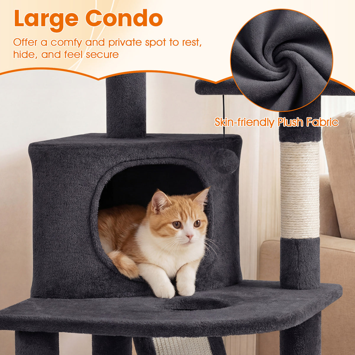 44 Inch Tall Kitten Tower with Condo and 2 Plush Perches-Dark Gray