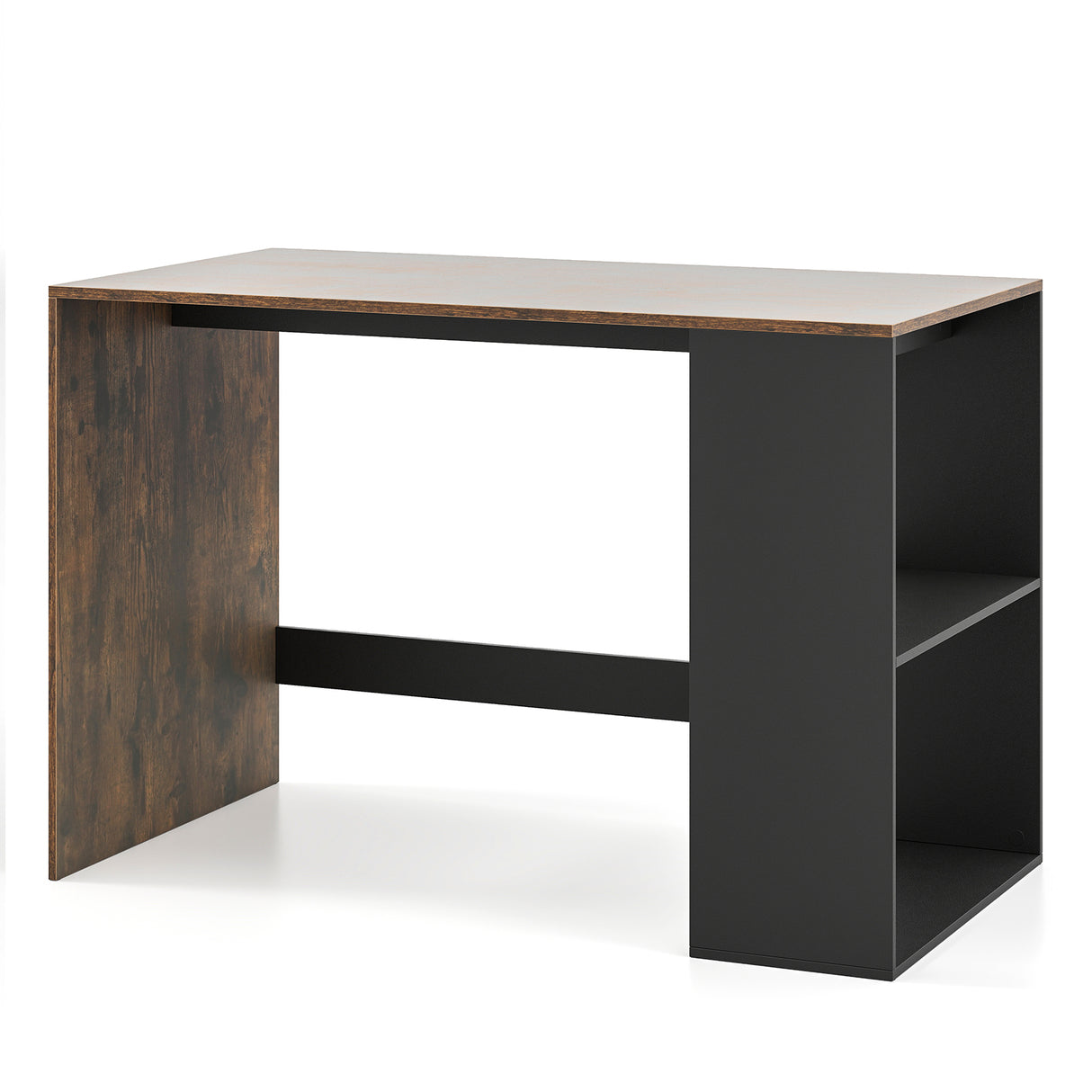 44 Inch Wooden Computer Desk with Bookshelf for Small Space-Rustic Brown and Black