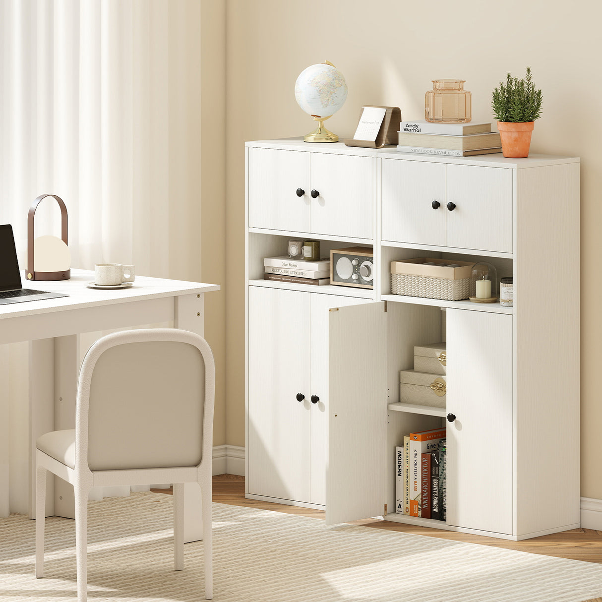 44 Inches Tall Bookshelf with Doors and Adjustable Shelf-2 Pieces